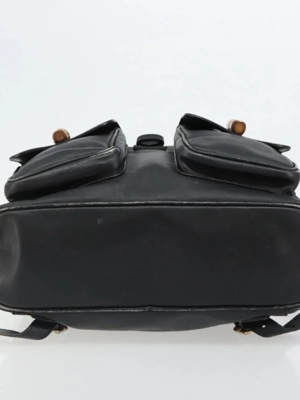 GUCCI Bamboo Backpack Leather Black Gold 003 2058 0016 Auth BA13350